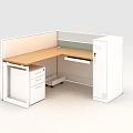 Modern L Shaped Office Desk With Wooden Top Partition Drawers And Cabinet