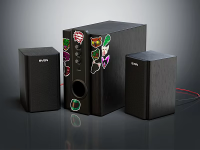 Edifier Speaker System With Subwoofer Satellite Speakers And Colorful Stickers 3d model