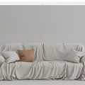 Light Linen Covered Sectional Sofa Featuring White And Brown Accent Pillows 3d model