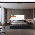 Modern Bedroom Interior With Large Bed Wooden Panel Wall And Floor To Ceiling Window