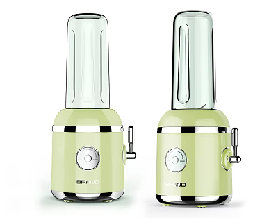 Two Light Green Blenders with Transparent Blending Cups Silver Buttons and Handles 3d model