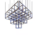 Modern Geometric Chandelier with Wireframe Lattice Grid Structure and Thin Line Design