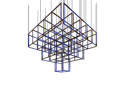 Modern Geometric Chandelier with Wireframe Lattice Grid Structure and Thin Line Design 3d model