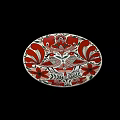 Decorative Oval Shaped Ceramic Plate with Red Floral Patterns and Two Birds 3d model