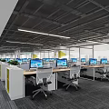 Modern Public Office Space Featuring Open Layout Workstations Computers And Office Chairs 3d model