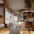 Elegant Modern Restaurant Interior With Warm Lighting Lamps Fresh Plants And Stylish Tables
