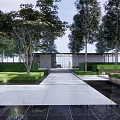 Modern Residential Landscape Design Featuring Lush Trees Trimmed Hedges Stone Pathway And Water Feature