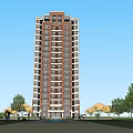 Modern High Rise Residential Building Exterior With Green Area And People