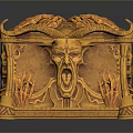 Golden Decorative Storage Box With Intricate Carved Patterns And Green Gemstone