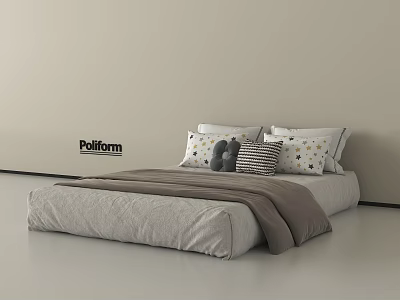 Poliform Minimalist Mattress With Light Gray Bedding Decorative Pillows And Soft Blanket 3d model