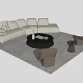 Modern Cream L Shaped Sofa and Black Round Coffee Table Set with Accent Chairs