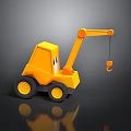 Cartoon Yellow Crane Toy Vehicle With Cab Boom Hook And Black Wheels