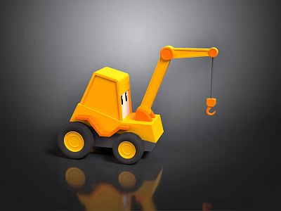 Cartoon Yellow Crane Toy Vehicle With Cab Boom Hook And Black Wheels 3d model