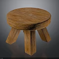 Wooden Round Stool with Three Solid Legs Natural Wood Texture Rustic Home Furniture