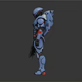 Sci Fi Robot Character In Blue Mech Suit With Red Accents And Weapon