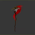 Mystical Weapon Staff Featuring Bird Head Decor And Red White Feathers On Wooden Handle