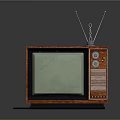 Vintage Television Set With Wooden Case Retro Antenna And Green Screen