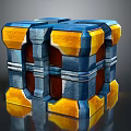Stylish Blue And Yellow Geometric Block Box With Metallic Texture And Reflective Surface
