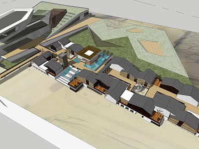 Traditional Modern Commercial Street With Courtyard Plaza And Blended Architectural Design 3d model