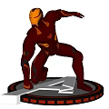 Detailed Iron Man Sculpture Featuring Red Armor Glowing Chest Piece Dynamic Pose and Display Base