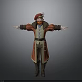 3D Cartoon Character With Red Hat Beard Red Coat Golden Trim Blue Vest Arms Outstretched
