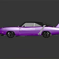 Purple Vintage Muscle Car Featuring Black Roof And Rear Spoiler Design