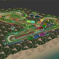 Modern Scenic Karting Track With Green Grass Ponds And Winding Roads