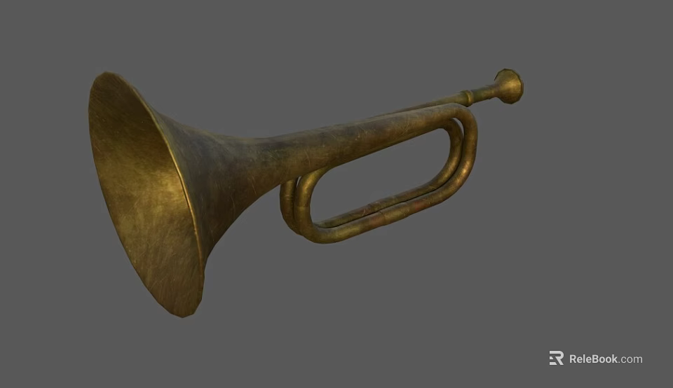 Vintage Brass Bugle Musical Instrument With Classic Design And Patina 3d model 