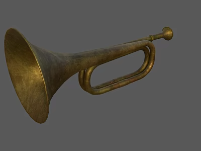 Vintage Brass Bugle Musical Instrument With Classic Design And Patina 3d model