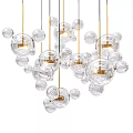Modern Elegant Chandelier with Multiple Transparent Glass Balls and Golden Frames