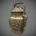Ancient Bronze Vessel With Square Structure Intricate Carvings And Handle 3d model
