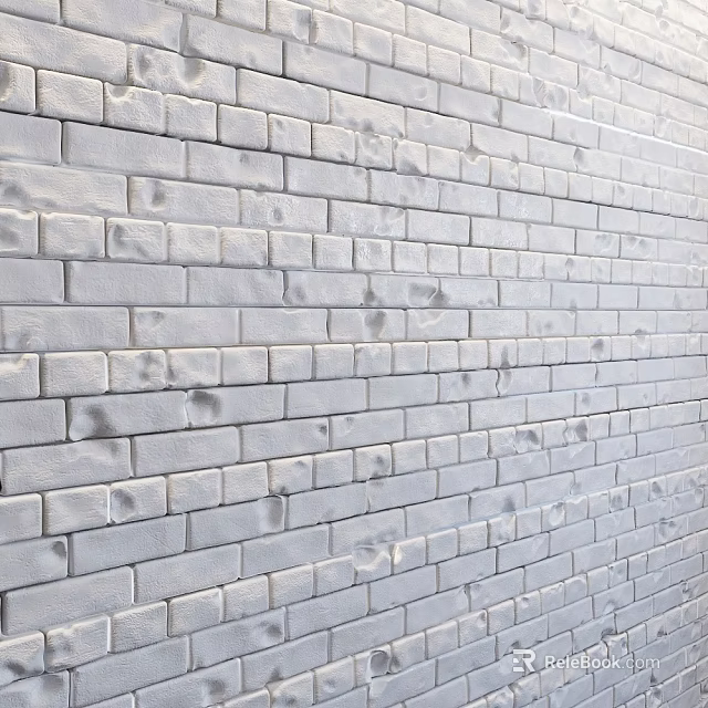 Gray White Brick Wall With Neatly Arranged Bricks And Textured Surface 3d model 