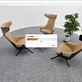 Modern Lounge Area With Brown Black Chairs White Round Table Green Plant And Gray Carpet