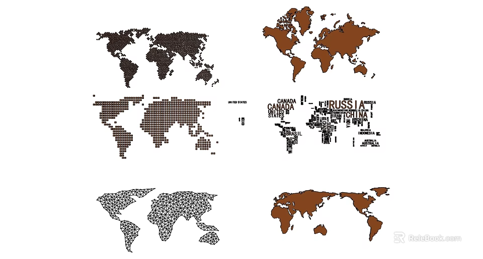 Stylish World Map Wall Decor with Diverse Patterns and Color Options 3d model 