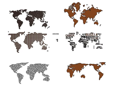 Stylish World Map Wall Decor with Diverse Patterns and Color Options 3d model