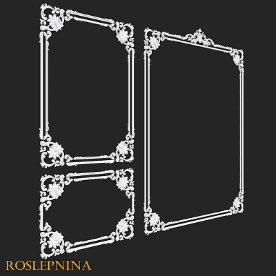White Ornate Decorative Frames With Floral Patterns On Black Background 3d model