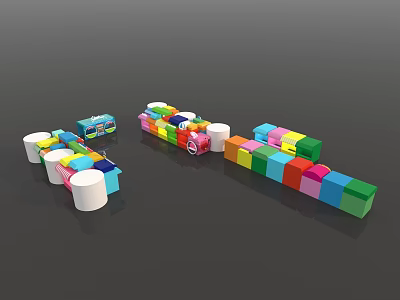 Colorful Building Blocks And Toy Car Arranged On Gray Background For Kids Play 3d model