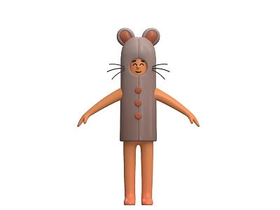Cartoon Mouse Game Movie Character With Gray Costume Mouse Ears Whiskers And Orange Limbs 3d model