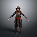 Woman Wearing Traditional Samurai Armor With Orange Sash In Standing Pose