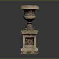 Antique Ornate Vase On Carved Pedestal With Intricate Floral Patterns