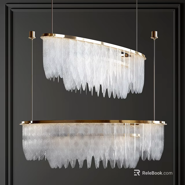 Modern Elegant Layered Circular Chandelier With Brass Frame And Crystal Icicle Design 3d model 