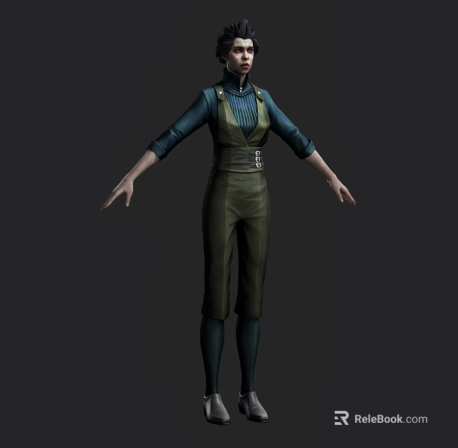 Game Movie Character in Green Overalls and Blue Shirt with Arms Outstretched Design 3d model 