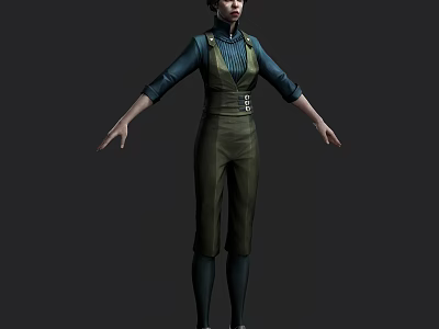 Game Movie Character in Green Overalls and Blue Shirt with Arms Outstretched Design 3d model