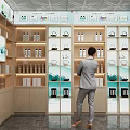 Modern Shopping Mall Store With Wooden Shelves And Various Bottled Products Lighting And Brand Signage