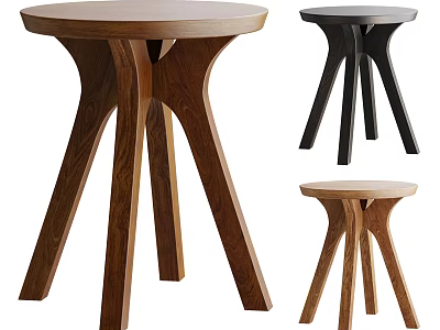Modern Wooden Stool With Natural Black Color And Three Legged Design Structure 3d model