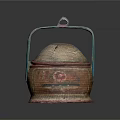 Traditional Woven Storage Basket With Dome Lid Colorful Handle And Decorative Patterns