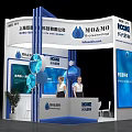 MOAMO Exhibition Booth Design With Blue White Curved Top Models Plants And Tables