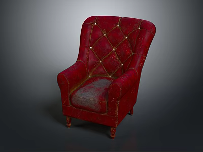 Red Classic Single Sofa With Diamond Tufted Design Wide Armrests And Wooden Legs 3d model