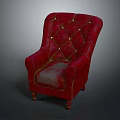 Red Classic Single Sofa With Diamond Tufted Design Wide Armrests And Wooden Legs