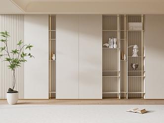 modern bookcase cream wardrobe 3d model